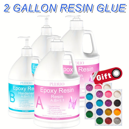 Epoxy Resin Kit Crystal Clear 2-Part Fast-Curing for Casting, Coating, Resin Art, Jewelry Making, Tabletops & Bar Counters – Available in 4oz, 72oz & 1 Gallon with Pump Kit & Glitter Accessories