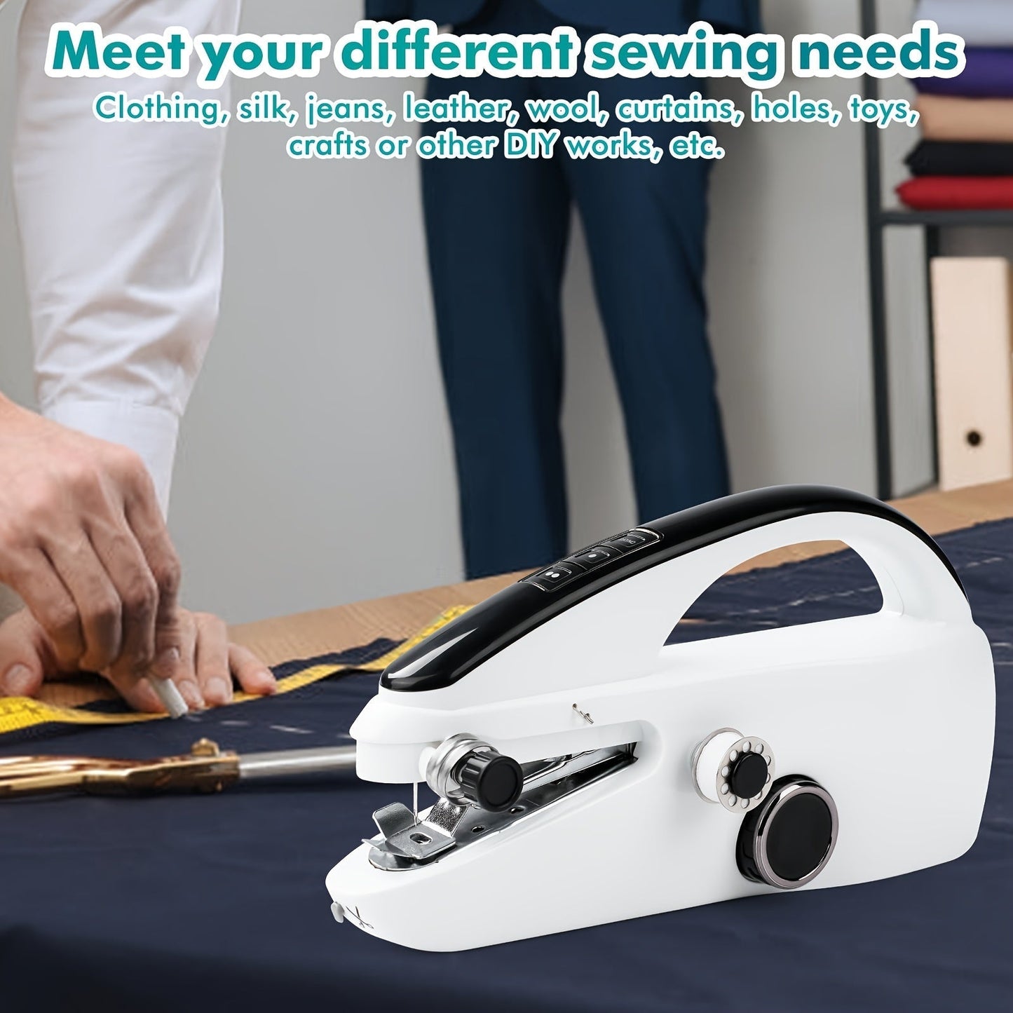 Handheld Sewing Machine Mini Portable - Easy Fast Stitch for Clothes, Fabric & DIY Repairs, Compact Electric Sewing Machine for Beginners, Home & Travel Use, Lightweight Cordless Design