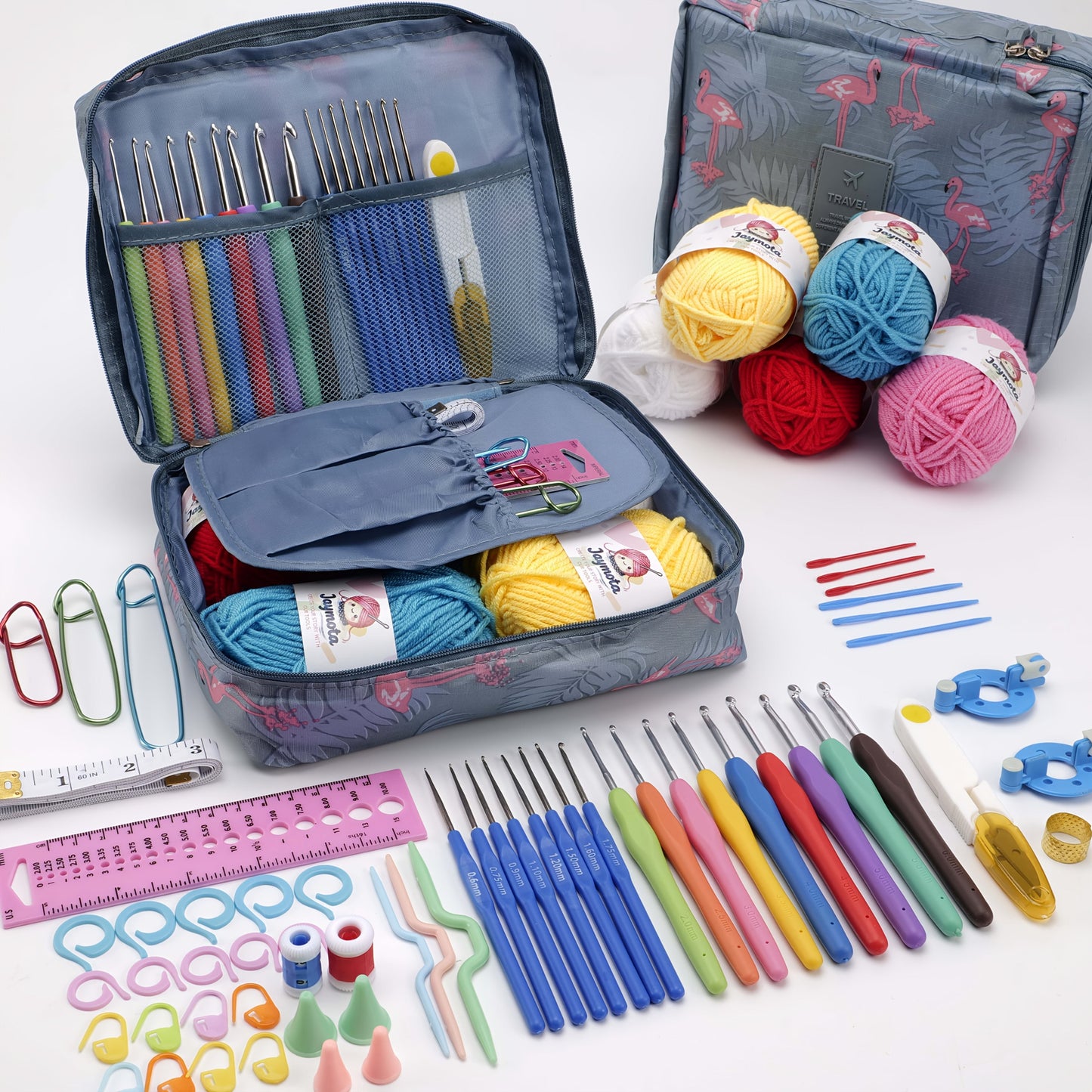 67pcs Complete Crochet Starter Kit for Beginners and Adults - All-in-One Set with 5 Skeins of Yarn, 9 Ergonomic Soft-Grip Hooks 2mm to 6mm, 8 Fine Hooks, Full Accessories and Portable Printed Bag, Perfect DIY Craft Gift for Women and Teens