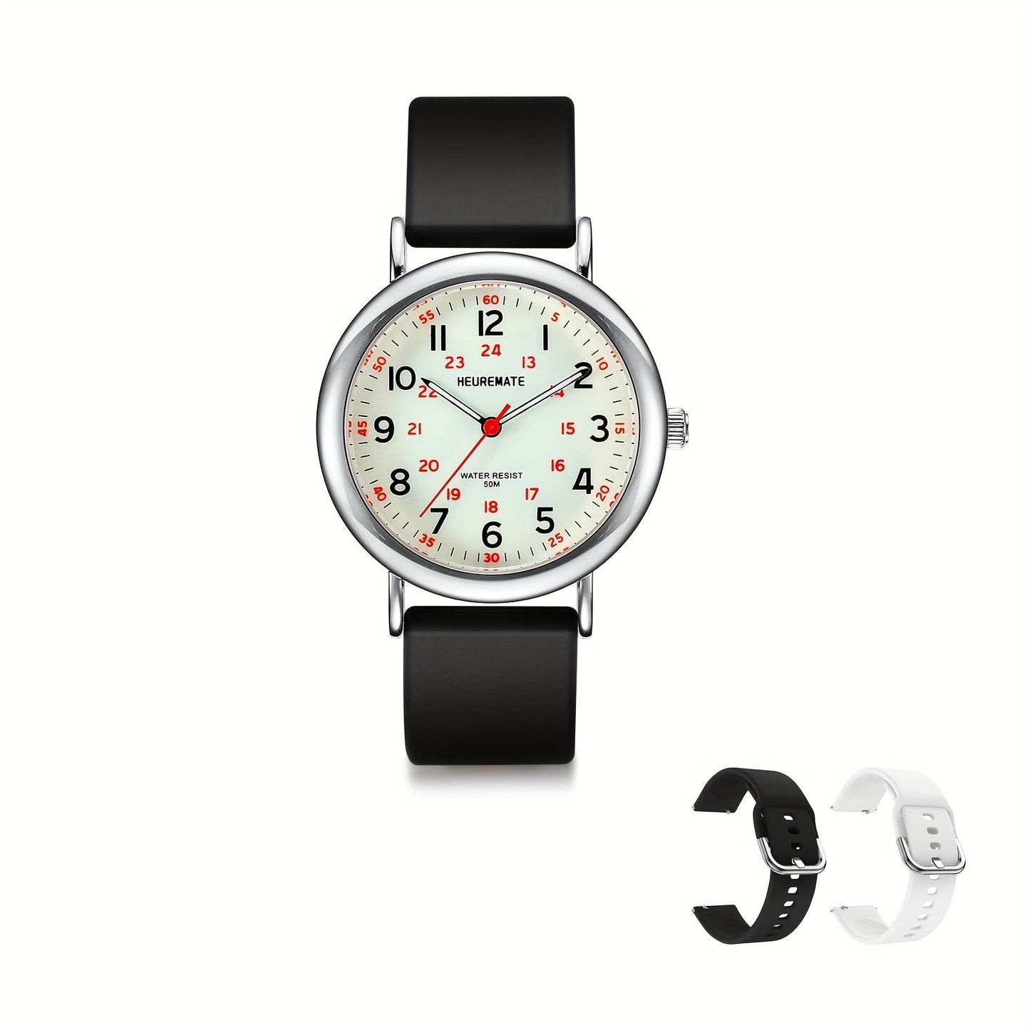 Nurse Watch Waterproof Luminous Easy-Read Dial 24-Hour Second Hand Colorful Silicone Band – Professional Fob Watch for Nurses Nursing Students Doctors Healthcare Workers Unisex 6 Colors