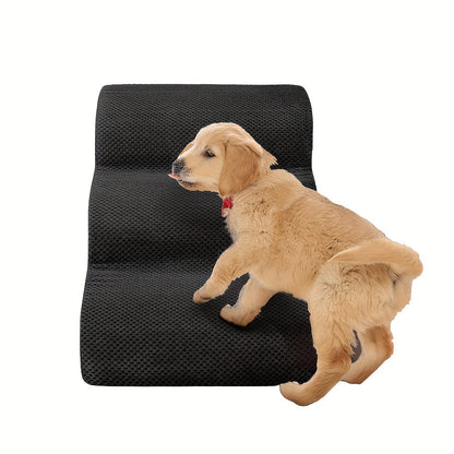 NIUBYA Extra Wide Dog Stairs for Small Dogs – High Density Foam Pet Steps, Non-Slip Bottom, Soft Cushioned Ramp for High Beds Couch Sofa, Ideal for Injured Elderly Dogs, Polypropylene, Compact