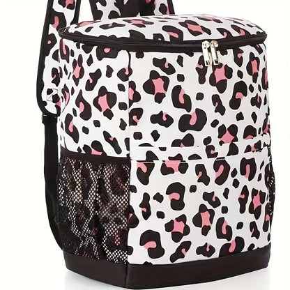 Insulated Cooler Backpack 30 Can Leopard Print with Mesh Pockets & Adjustable Straps - Leakproof Nylon Cooler Bag for Beach Camping Picnic Hiking Travel Daily Use