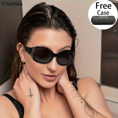 Rhinestone Cat Eye Sunglasses for Women – Floral Embellished UV Protection Shades, Lightweight Frames for Beach, Driving, Outdoor, Street Style & Vacation, Trendy Fashion Eyewear Gift