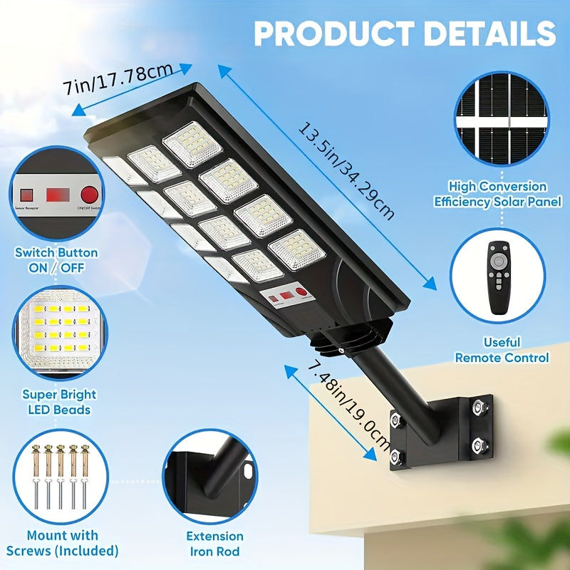 Solar Street Lights 400 LED 6500K Waterproof | Motion Sensor, Remote Control, Dusk to Dawn Outdoor Solar Flood Light for Parking Lot, Yard, Driveway, Commercial Area – 2 Pack & 4 Pack