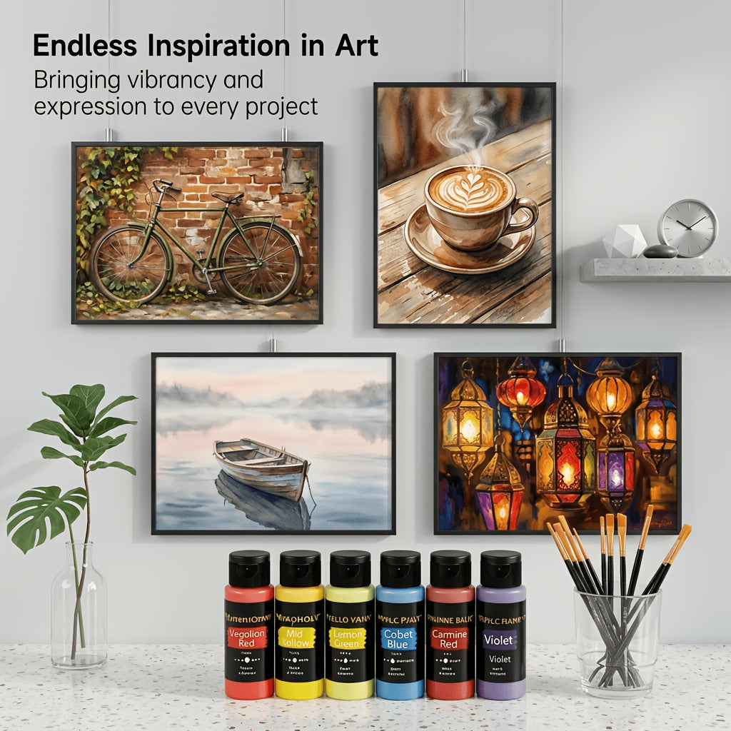 Acrylic Paint Set 36 Colors 2oz Each with 12 Art Brushes – Rich Pigment Painting Supplies for Canvas, Ceramic & Fabric, Beginner & Professional Artists, Back to School & Holiday Gift