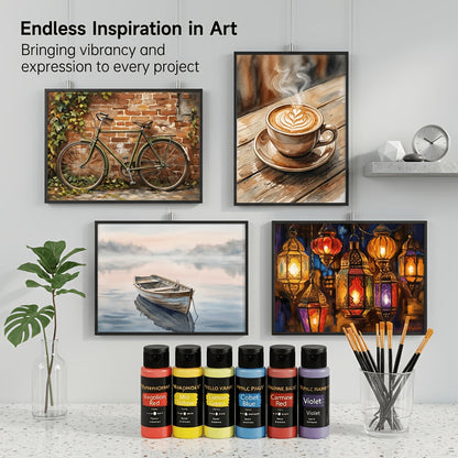 Acrylic Paint Set 36 Colors 2oz Each with 12 Art Brushes – Rich Pigment Painting Supplies for Canvas, Ceramic & Fabric, Beginner & Professional Artists, Back to School & Holiday Gift