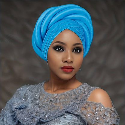 Nigerian Wedding Turban Hat for Women Elastic Polyester Sponge Festive Headwear Button Closure Religious Occasion 10 Colors