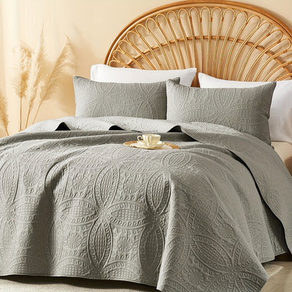 Cooling Summer Quilt Set 2-3 Piece Lightweight Breathable Microfiber Bedspread – Modern Coin Pattern Coverlet Twin Queen King, All Season, Multiple Colors, Holiday Gift for Family