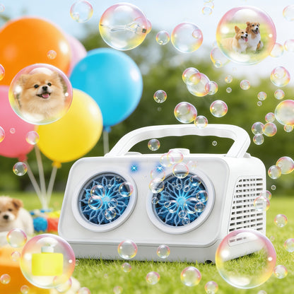 Automatic Bubble Machine Upgraded Thickened 2-Fan Design 20000 Plus Bubbles Per Minute Plugin or Battery Powered Portable Indoor Outdoor Bubble Blower for Birthday Party Wedding Kids White Black