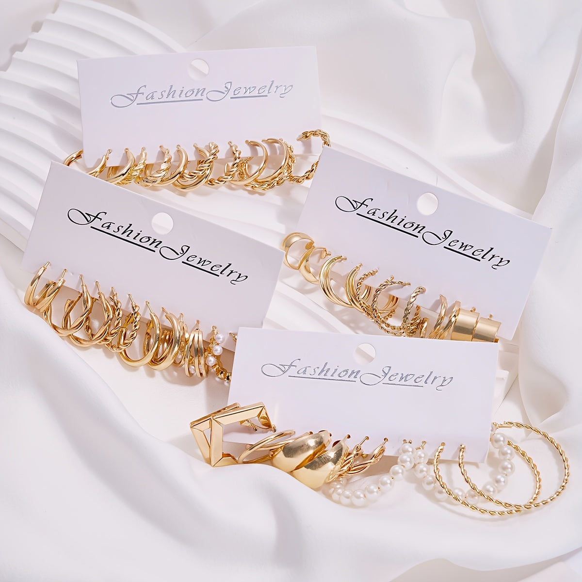 48pcs Geometric Hoop Earrings Set for Women – Boho Metal Wide Hoop Faux Earrings Bulk Pack, Simple Stylish Jewelry for Vacation, Dating, Daily Wear & Gift Matching