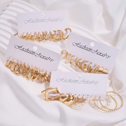 48pcs Geometric Hoop Earrings Set for Women – Boho Metal Wide Hoop Faux Earrings Bulk Pack, Simple Stylish Jewelry for Vacation, Dating, Daily Wear & Gift Matching