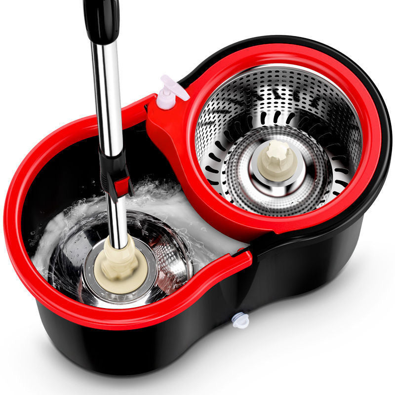 360° Spin Mop and Bucket Set with Wringer – Microfiber Mop Refills, Stainless Steel Extended Handle, Separate Compartment, Floor Cleaning System