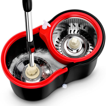 360° Spin Mop and Bucket Set with Wringer – Microfiber Mop Refills, Stainless Steel Extended Handle, Separate Compartment, Floor Cleaning System