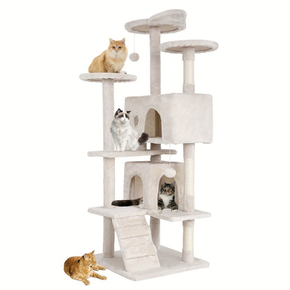 Multi-Level Cat Tree Tower with Scratching Post, Perches & Plush Apartments – Space-Saving Indoor Cat Climbing Frame & Activity Center, Heights 36–80 Inch, 6 Colors