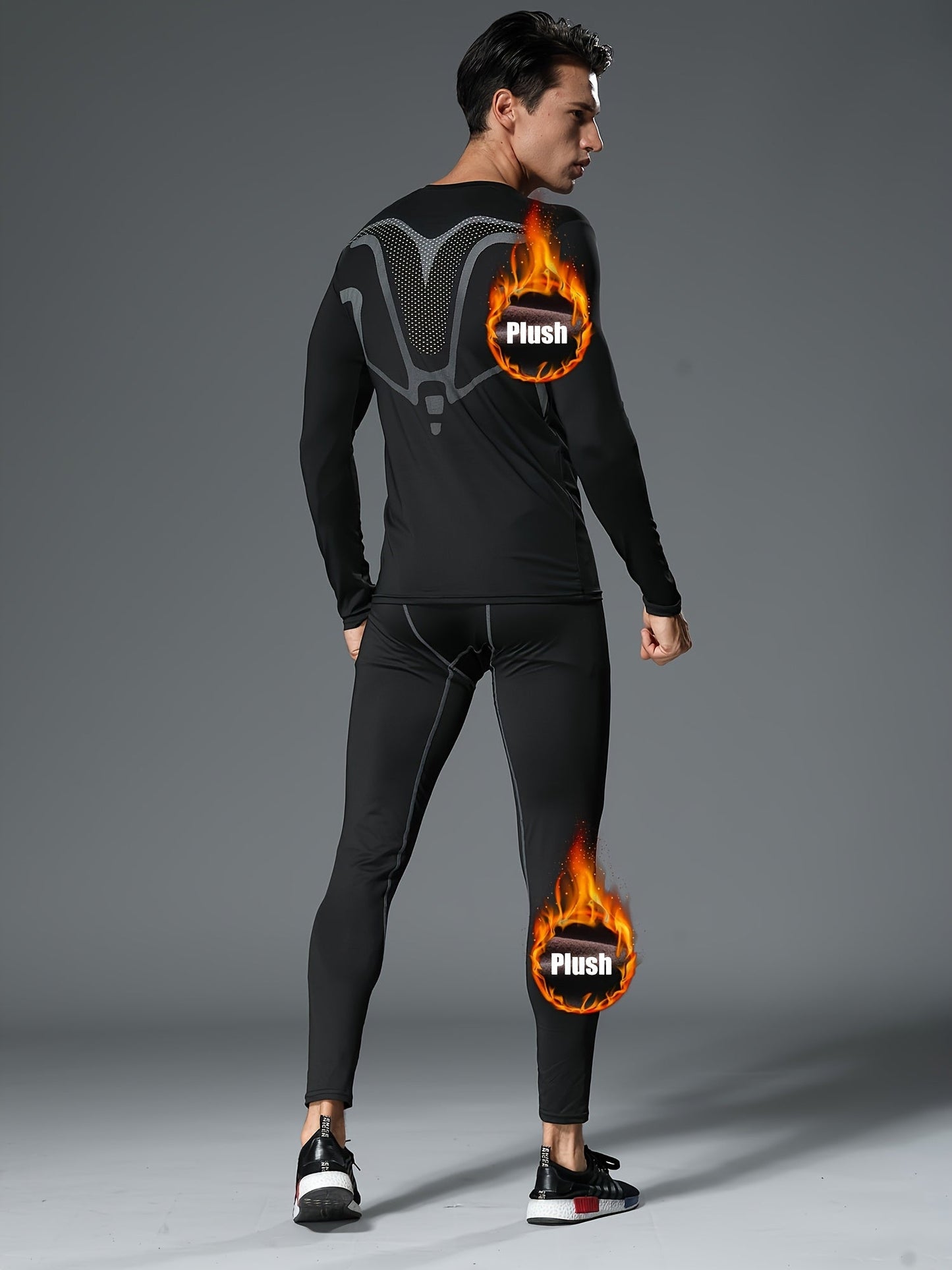 6pcs Men's Thermal Fleece-Lined Sports Underwear Set – Printed Warm Base Layer for Fall Winter Running Fitness Training, Morning & Night Workout Gear
