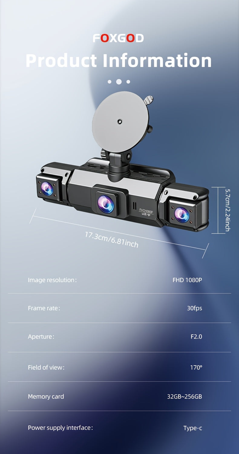 360° Dash Cam 3/4 Channel 1080P HD with Night Vision WDR G-Sensor Loop Recording 24/7 Parking Monitor WiFi, Multi-Lens Car Camera System for Full Coverage Zero Blind Spots