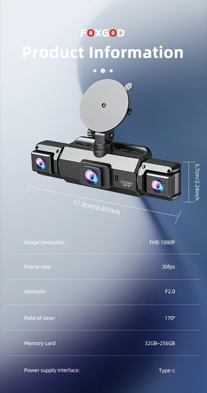 360° Dash Cam 3/4 Channel 1080P HD with Night Vision WDR G-Sensor Loop Recording 24/7 Parking Monitor WiFi, Multi-Lens Car Camera System for Full Coverage Zero Blind Spots