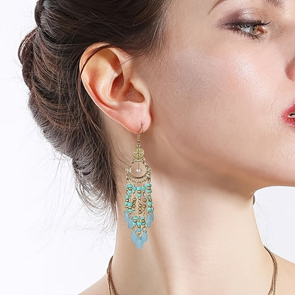 6-Pair Bohemian Tassel Earrings Set for Women – Vintage Beaded Dangle Earrings with Teardrop & Round Beads, Multicolor Boho Statement Jewelry, Lightweight Alloy Hoops for Parties & Vacations