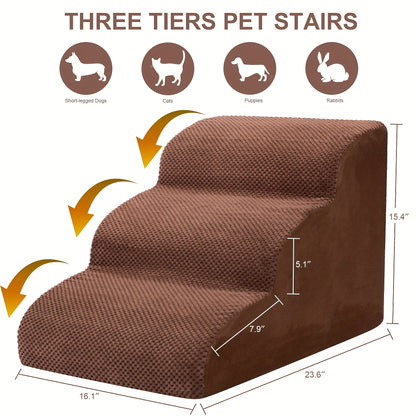 Memory Foam Dog Steps Pet Stairs 2 3 4 Step with Non-Slip Bottom & Washable Cover – Supportive Pet Steps for Sofa Bed, Great for Senior Dogs & Puppies, Multiple Colors