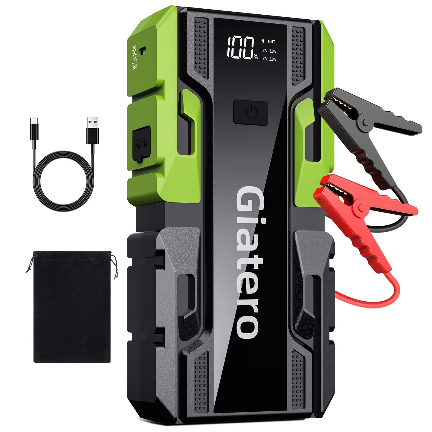 12V Portable Car Jump Starter with Built-In Air Compressor Tire Inflator – Emergency Battery Booster for Gas (3.7 Gal) & Diesel (3.17 Gal) Engines, Trucks & Cars Emergency Starter Power Supply