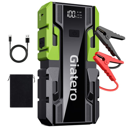 12V Portable Car Jump Starter with Built-In Air Compressor Tire Inflator – Emergency Battery Booster for Gas (3.7 Gal) & Diesel (3.17 Gal) Engines, Trucks & Cars Emergency Starter Power Supply