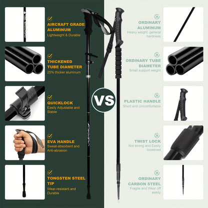 Trekking Poles 2 Pack Lightweight Aluminum Alloy Foldable Hiking Sticks – Quick-Lock Adjustable, Ergonomic Non-Slip Grip & Carry Bag for Men Women Camping Travel