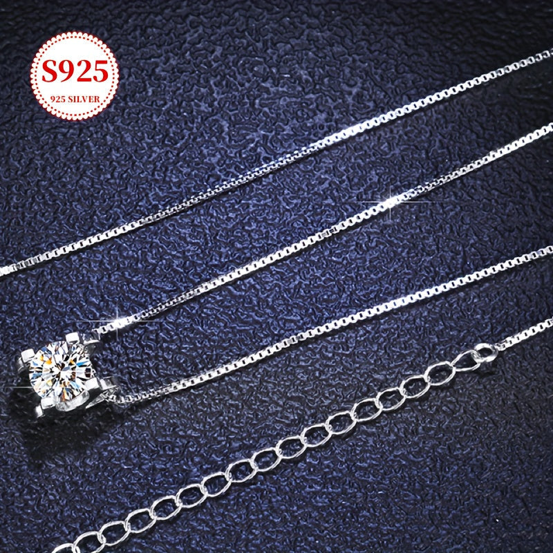 Moissanite S925 Sterling Silver Pendant Necklace for Women – Classic Sparkling Collarbone Chain, 1 or 2 Carat, Engagement, Wedding & Gift for Her, Mother’s Day, Birthday, Holiday