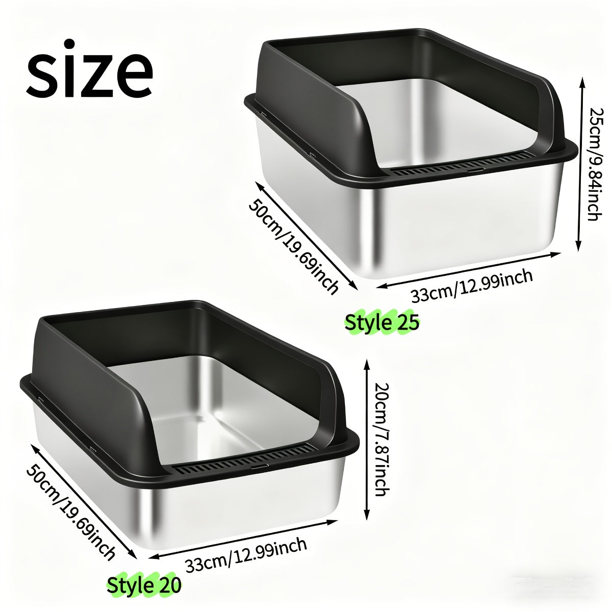 Stainless Steel Cat Litter Box Odor-Proof High-Sided Metal Litter Tray – Non-Stick Leak-Proof Easy Clean Indoor Cat Toilet for Large Medium Small Cats, Multiple Sizes & Colors