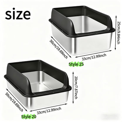 Stainless Steel Cat Litter Box Odor-Proof High-Sided Metal Litter Tray – Non-Stick Leak-Proof Easy Clean Indoor Cat Toilet for Large Medium Small Cats, Multiple Sizes & Colors