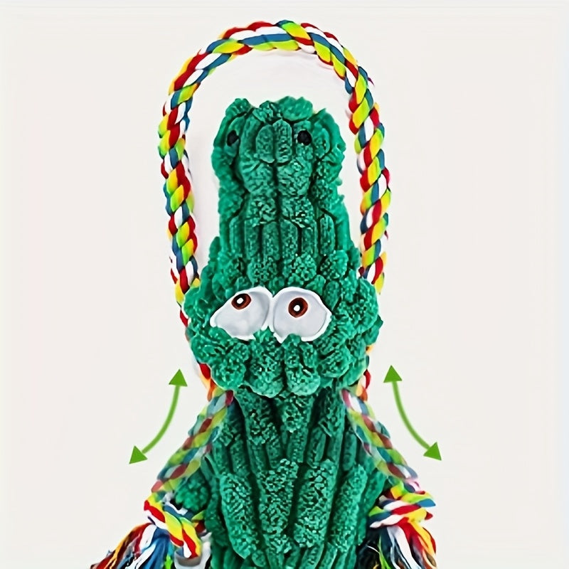 Crocodile Squeaky Dog Chew Toy with Built-In Squeaker – Durable Cotton Rope & Canvas Tug Toy for Small Medium Large Dogs, Teeth Cleaning, Interactive Tug-of-War, Aggressive Chewer Safe
