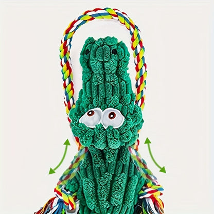 Crocodile Squeaky Dog Chew Toy with Built-In Squeaker – Durable Cotton Rope & Canvas Tug Toy for Small Medium Large Dogs, Teeth Cleaning, Interactive Tug-of-War, Aggressive Chewer Safe