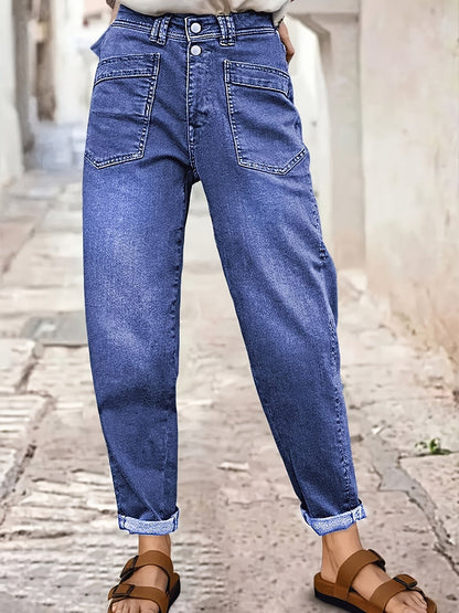 Women's Stretch Mid-Rise Straight Jeans - Olive Green Button-Fly Slash Pockets Belt Loops, 4-Way Stretch Baggy Street Fashion Denim Pants for Casual Semi-Formal Four Seasons Wear, Machine Washable