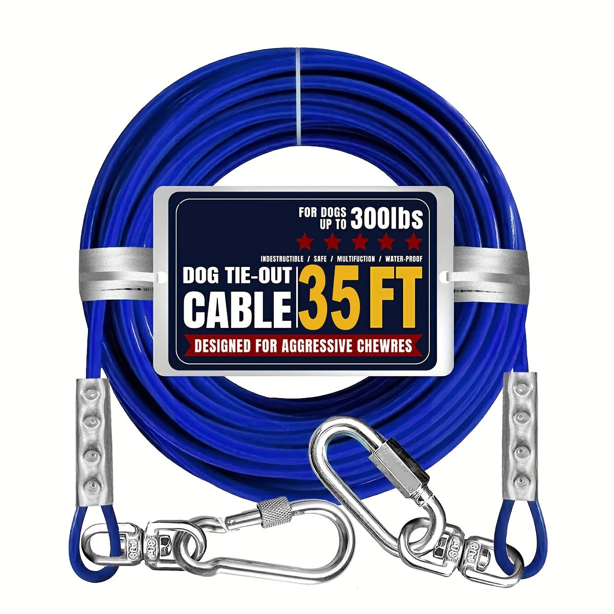 Heavy Duty Dog Tie-Out Cable for Large Dogs Up to 300 LBS Steel Wire Yard Runner Leash with Swivel Hooks - Outdoor Dog Run Cable for Yard in Blue Magenta Black S/M/L