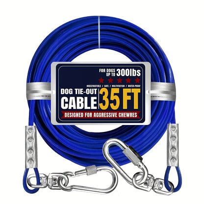Heavy Duty Dog Tie-Out Cable for Large Dogs Up to 300 LBS Steel Wire Yard Runner Leash with Swivel Hooks - Outdoor Dog Run Cable for Yard in Blue Magenta Black S/M/L