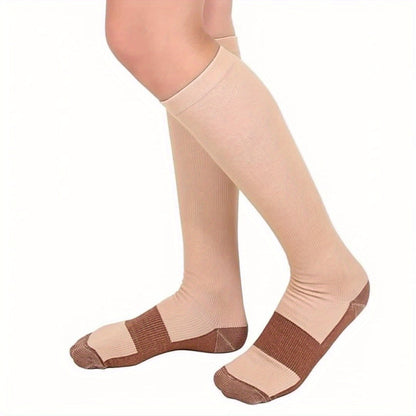 Copper Compression Socks 10 Pairs for Women & Men – Knee High Circulation Support Socks for Running Cycling Climbing Athletic Daily Wear S M L XL XXL Black Skin