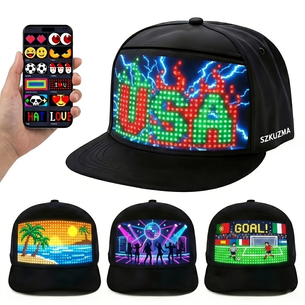 Programmable LED Hat APP Controlled Scrolling Text Animation Light Up Cap Unisex Adjustable Smart LED Baseball Cap for Party Wedding Valentine's Day Carnival Festival Men Women