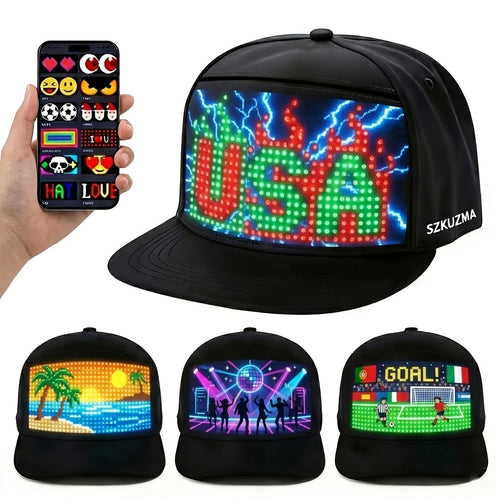 Programmable LED Hat APP Controlled Scrolling Text Animation Light Up Cap Unisex Adjustable Smart LED Baseball Cap for Party Wedding Valentine's Day Carnival Festival Men Women