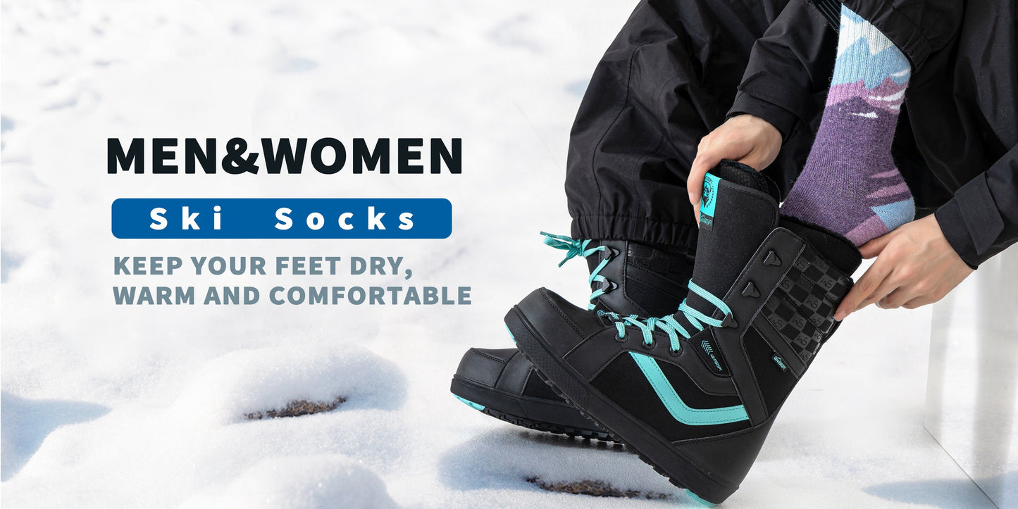 Wool Ski Socks 3 Pairs Thermal Knee High for Men & Women – Thick Warm Winter Socks for Skiing, Snowboarding & Outdoor Sports, 70% Wool, Sizes M & L, Multicolor / Dark / Snow Mountain