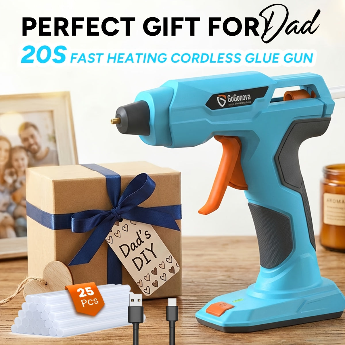 Cordless Hot Glue Gun USB Rechargeable with 25 Glue Sticks – 20 Second Fast Heating Anti-Drip Safety Design for DIY Crafts Home Repair Plush Toy Repair and Handmade Projects – Pink Grey Blue