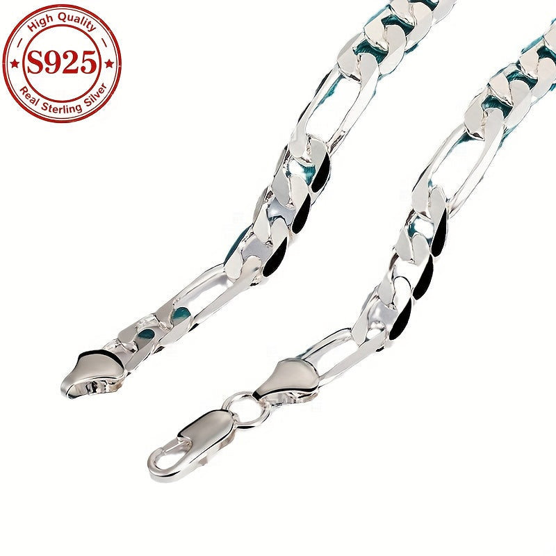 925 Sterling Silver Figaro Necklace 8mm Wide – Italian Chain Design, Minimalist Fashion Jewelry, Perfect Gift for Women & Men, 18 to 24 Inches Available