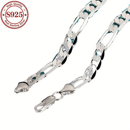 925 Sterling Silver Figaro Necklace 8mm Wide – Italian Chain Design, Minimalist Fashion Jewelry, Perfect Gift for Women & Men, 18 to 24 Inches Available