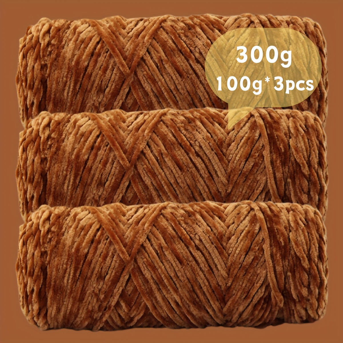 Velvet Chenille Yarn 3-Pack 300g (100g x3) Soft Bulky Knitting Crochet Yarn 47 Colors Beginner Friendly Luxury Handcraft for Sweaters Scarves Hats Dolls Bags Amigurumi DIY Projects