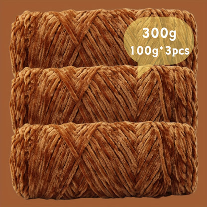 Velvet Chenille Yarn 3-Pack 300g (100g x3) Soft Bulky Knitting Crochet Yarn 47 Colors Beginner Friendly Luxury Handcraft for Sweaters Scarves Hats Dolls Bags Amigurumi DIY Projects