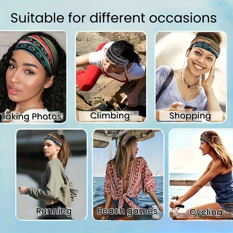 8pcs Wide African Turban Headbands for Women – Boho Paisley Anti-Slip Elastic Headwraps for Sports, Yoga, Running & Daily Wear, Moisture-Wicking Hair Accessories Set