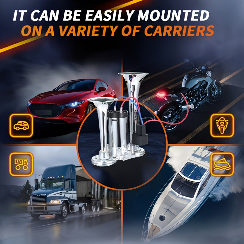 Super Loud 12V 24V Dual Air Horn Kit with Air Compressor 105-137dB Universal Truck Train Car SUV Motorcycle Boat Pickup Aluminum Alloy Electric Horn