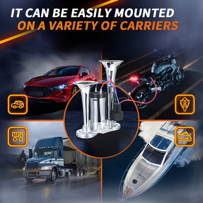 Super Loud 12V 24V Dual Air Horn Kit with Air Compressor 105-137dB Universal Truck Train Car SUV Motorcycle Boat Pickup Aluminum Alloy Electric Horn