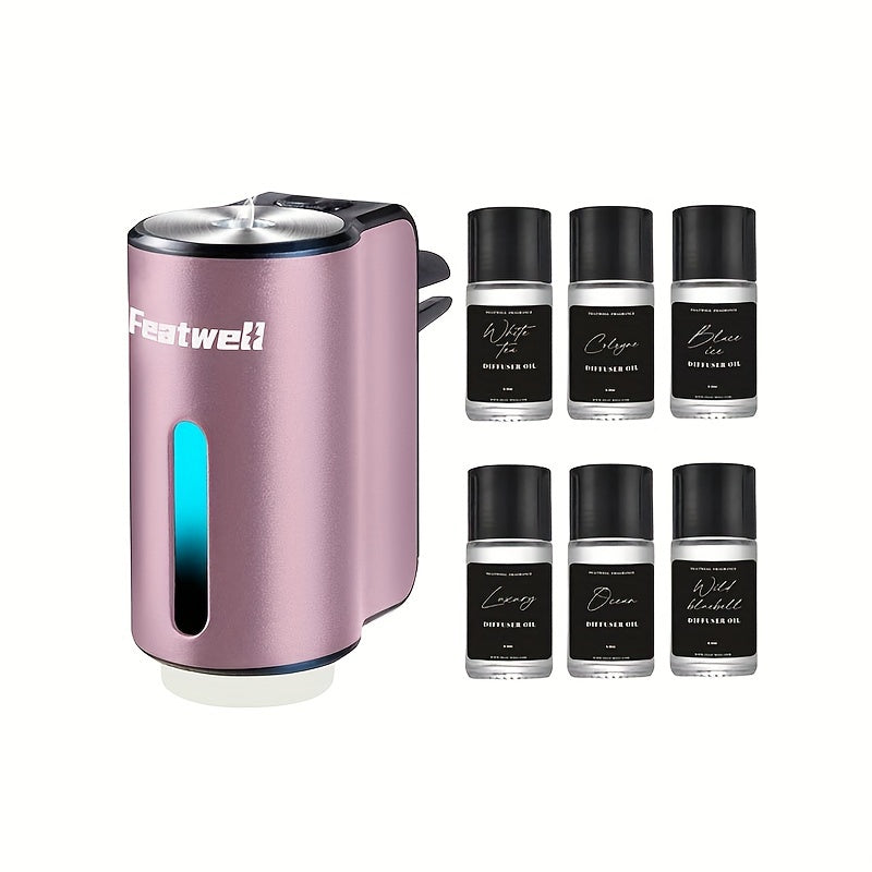 Car Aromatherapy Diffuser USB Essential Oil Air Freshener | 3 Adjustable Mist Modes, Smart Humidifier Fragrance Diffuser for Vehicle – Black, Red, Grey, Pink – Optional 6 Scents Bundle