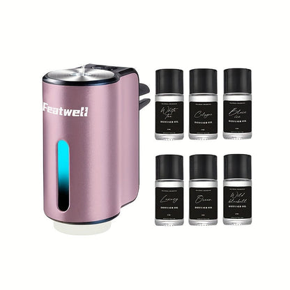 Car Aromatherapy Diffuser USB Essential Oil Air Freshener | 3 Adjustable Mist Modes, Smart Humidifier Fragrance Diffuser for Vehicle – Black, Red, Grey, Pink – Optional 6 Scents Bundle