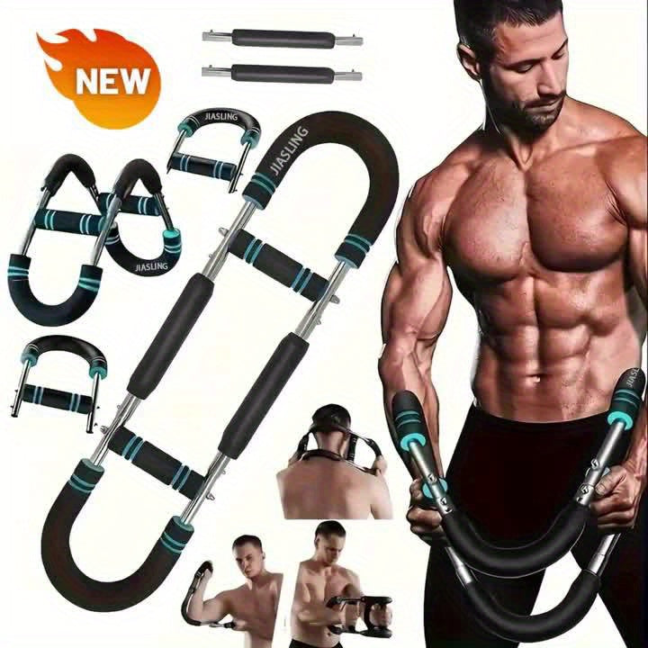 U-Shaped Adjustable Chest and Arm Muscle Strength Trainer 60-100 lbs Spring Resistance Band Triceps Chest Workout Equipment 2-Level Adjustment Detachable Portable Home Gym Fitness