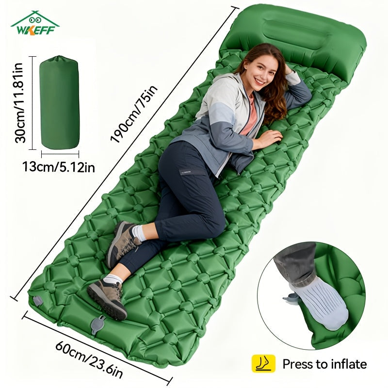 Inflatable Camping Sleeping Pad - Ultralight Mattress with Pillow & Built-In Foot Pump, Compact Portable Mat for Backpacking, Hiking, Car Travel, Beach & Tent Camping, Multiple Colors